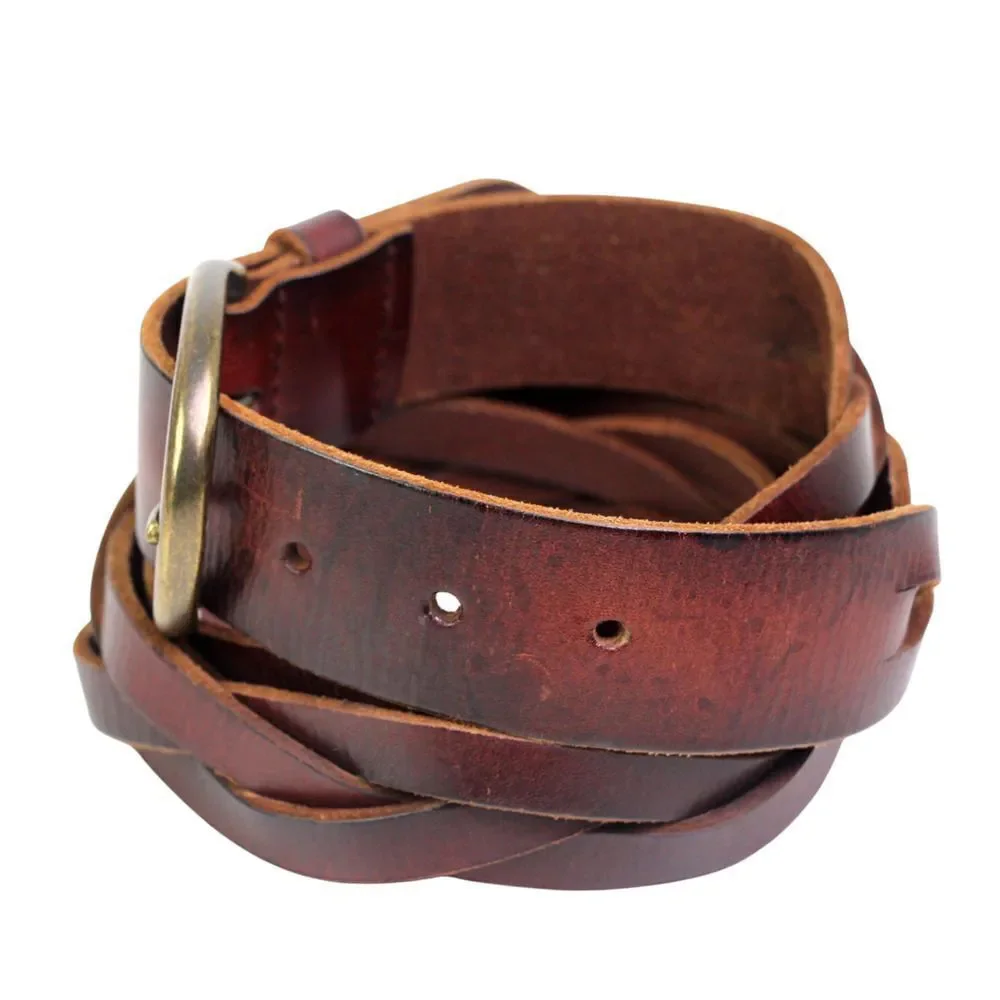 J. CREW BRAIDED BROWN GENUINE LEATHER 1-1 1/2